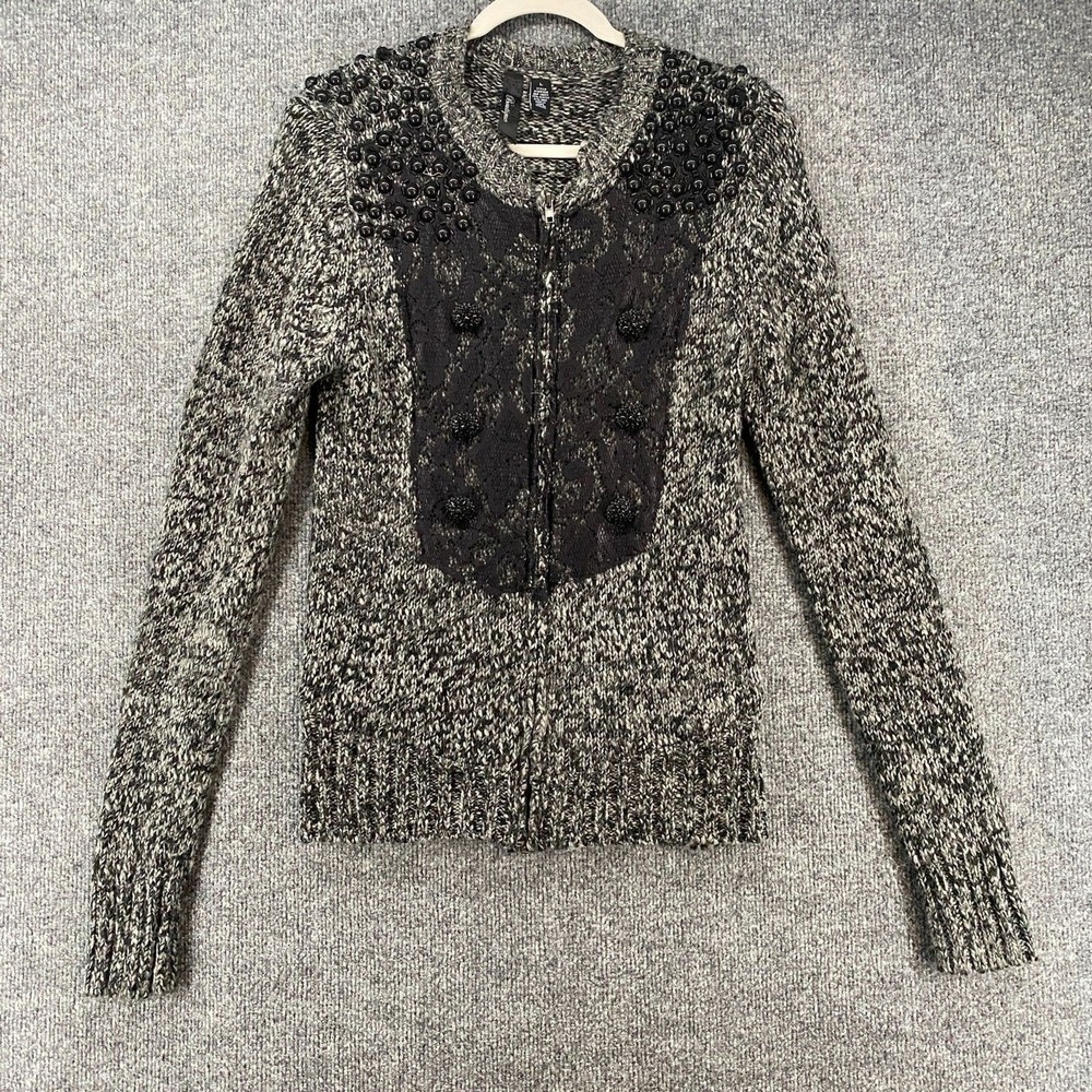 BKE Sweater Womens L Gray Wool Blend Full Zip Victorian Feminine Whimsigoth